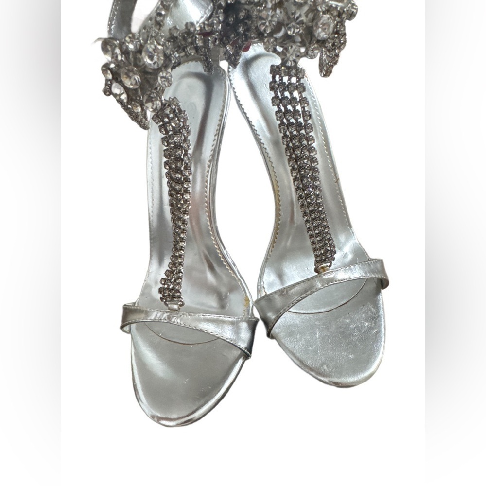 Women's High Heel Sandals with Water Diamond Double Chain Slim Open Toe Flt
